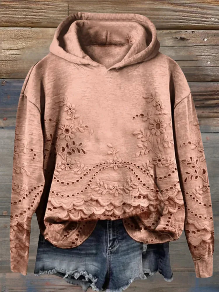 Hoodie mit floraler Stickerei und lässigem Schnitt