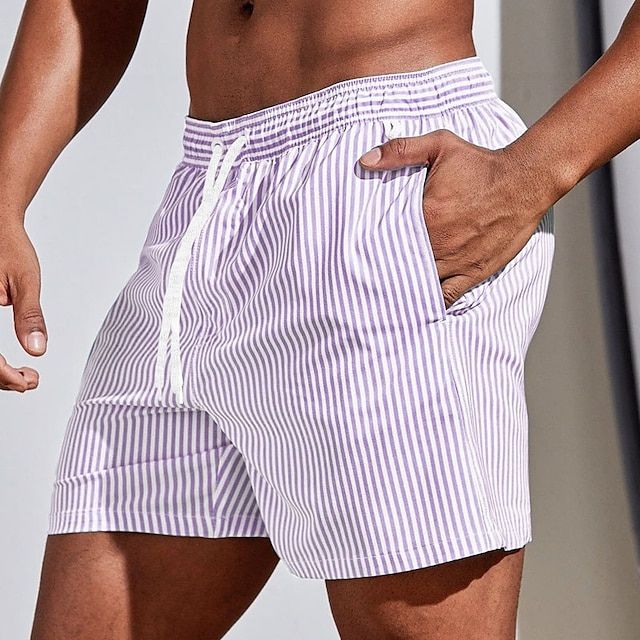 Herren-Boardshorts – klassischer Schnitt, gestreiftes Design, elastischer Bund