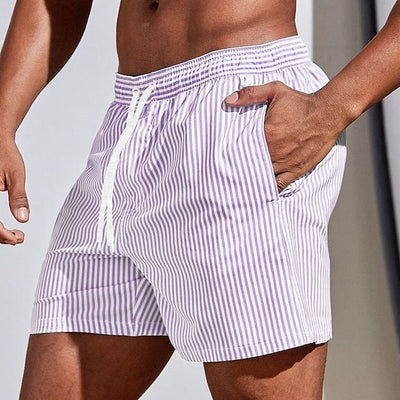 Herren-Boardshorts – klassischer Schnitt, gestreiftes Design, elastischer Bund