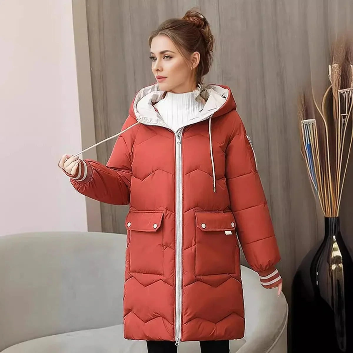 Lange warme Winterjacke mit Kapuze - Heike