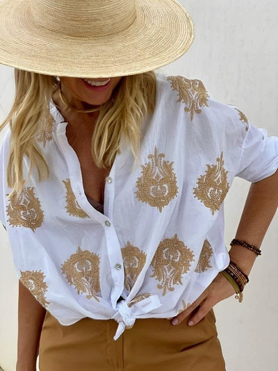 Oversize-Bluse mit Stickerei | Knoten-Detail | Boho-Leichtigkeit