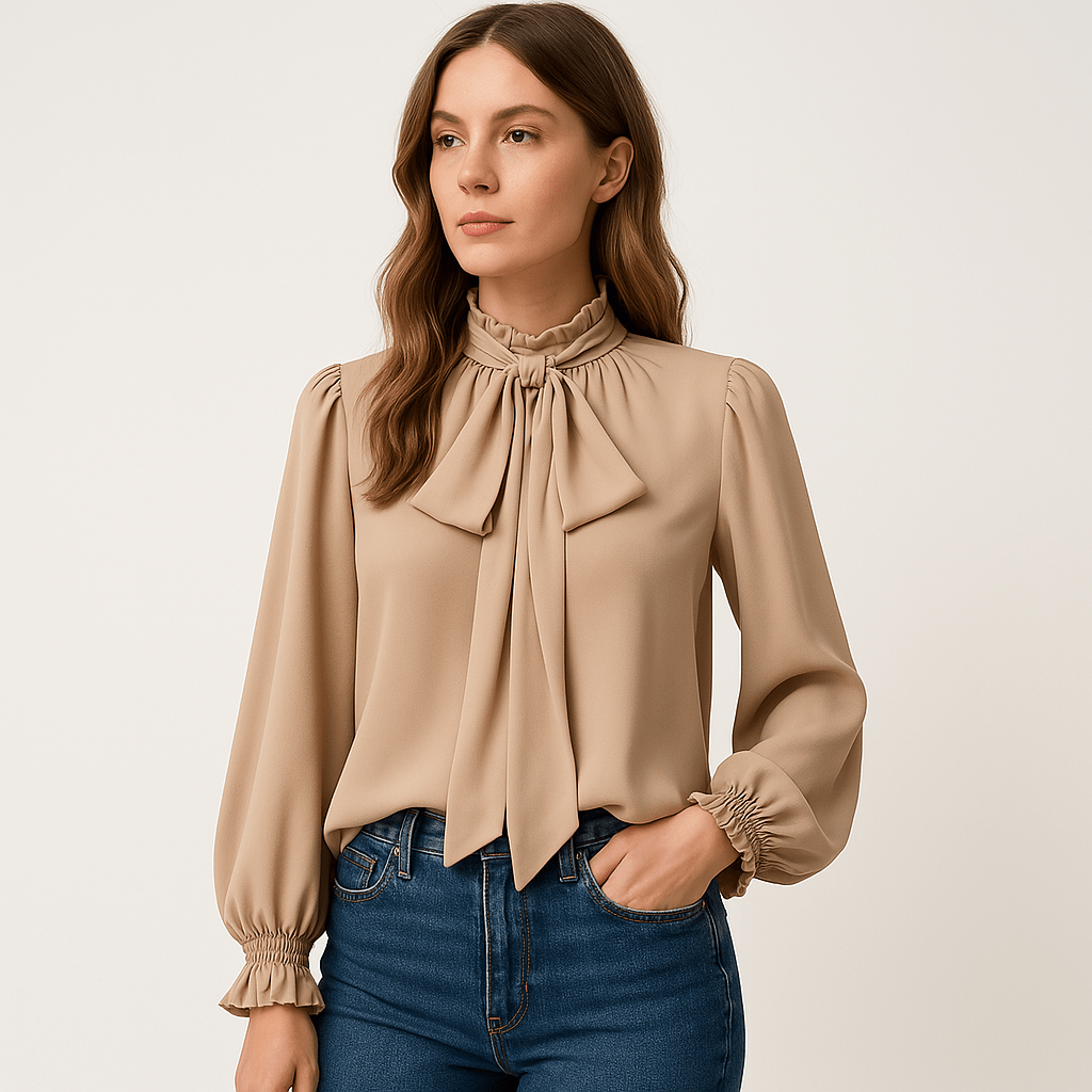 Bluse mit Schluppe | Rüschenkragen | Fließende Eleganz