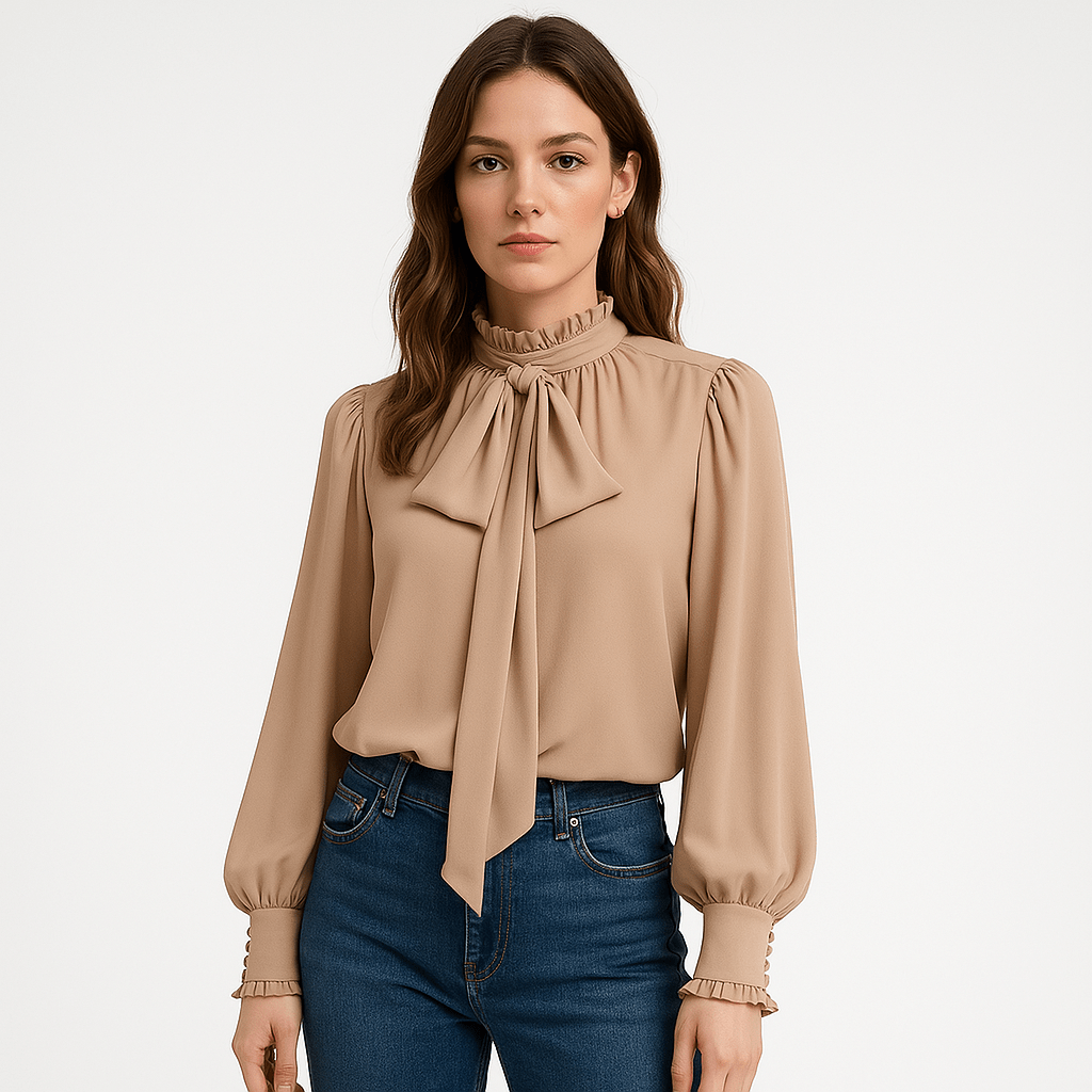 Bluse mit Schluppe | Rüschenkragen | Fließende Eleganz