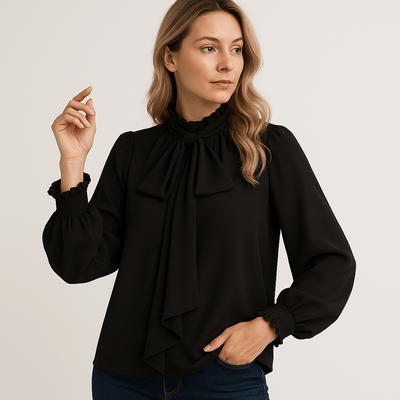 Bluse mit Schluppe | Rüschenkragen | Fließende Eleganz