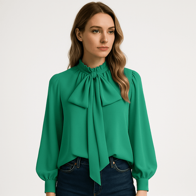 Bluse mit Schluppe | Rüschenkragen | Fließende Eleganz