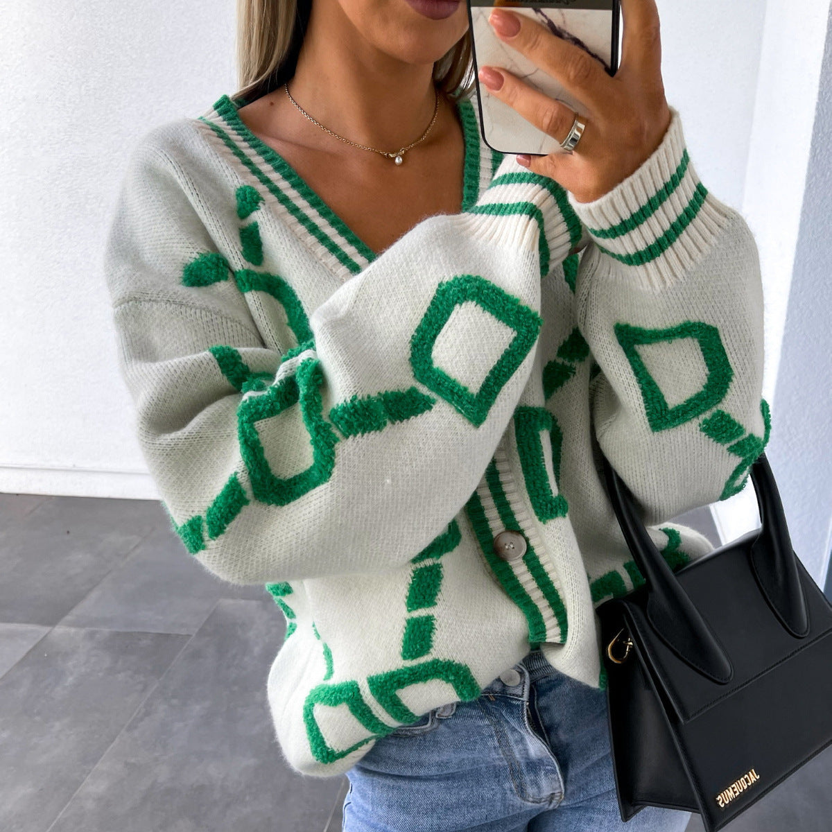 Oversized-Strickcardigan | Geometrisches Muster | Stylischer Hingucker