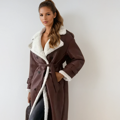 Eleganter Mantel | Kunstleder & Teddyfutter | Stilvoll & Kuschelig