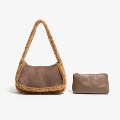 Schultertasche mit Teddy-Futter | Weicher Griff | Trendig und Kuschelig