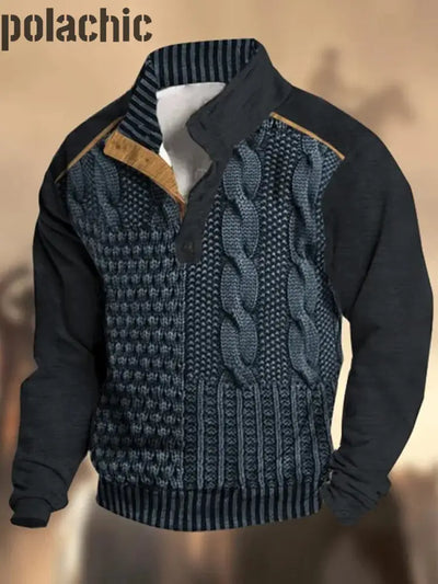 Motif de texture rétro imprimé western vintage henry bouton v-cou en plein air épais sweat