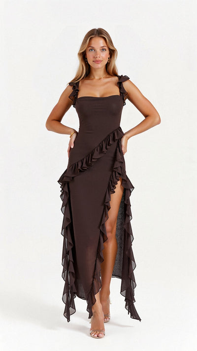 Shuvee - Elegantes Volant-Maxikleid