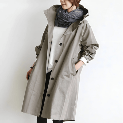 Damen Trenchcoat mit Kapuze – Leichte Übergangsjacke im eleganten Design