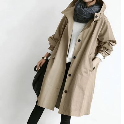 Damen Trenchcoat mit Kapuze – Leichte Übergangsjacke im eleganten Design