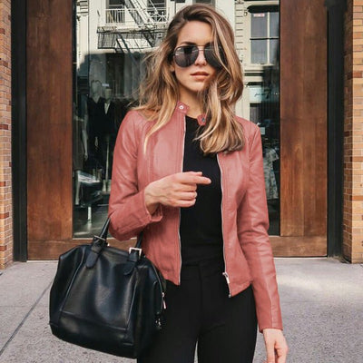 Moderne Bikerjacke aus Kunstleder – Stilvolle Kurzjacke mit Reißverschluss