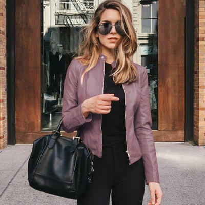 Moderne Bikerjacke aus Kunstleder – Stilvolle Kurzjacke mit Reißverschluss