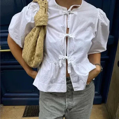 Jensen - Modische Bluse mit Puffärmeln und Bindeband