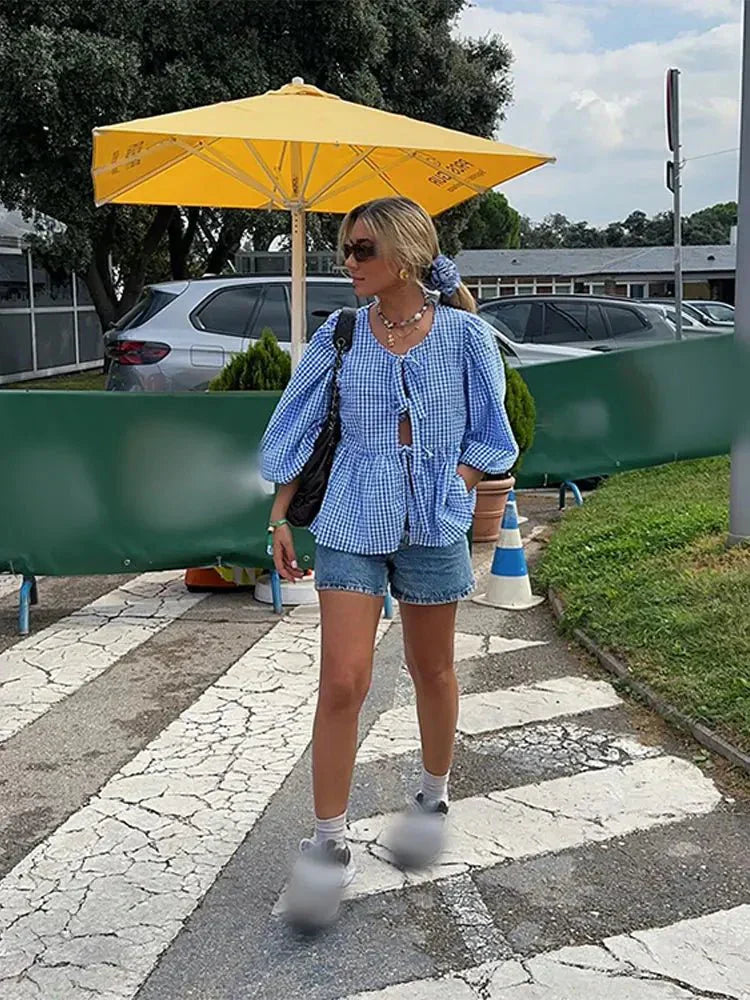 Jensen - Modische Bluse mit Puffärmeln und Bindeband