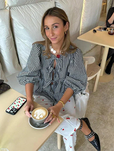 Jensen - Modische Bluse mit Puffärmeln und Bindeband