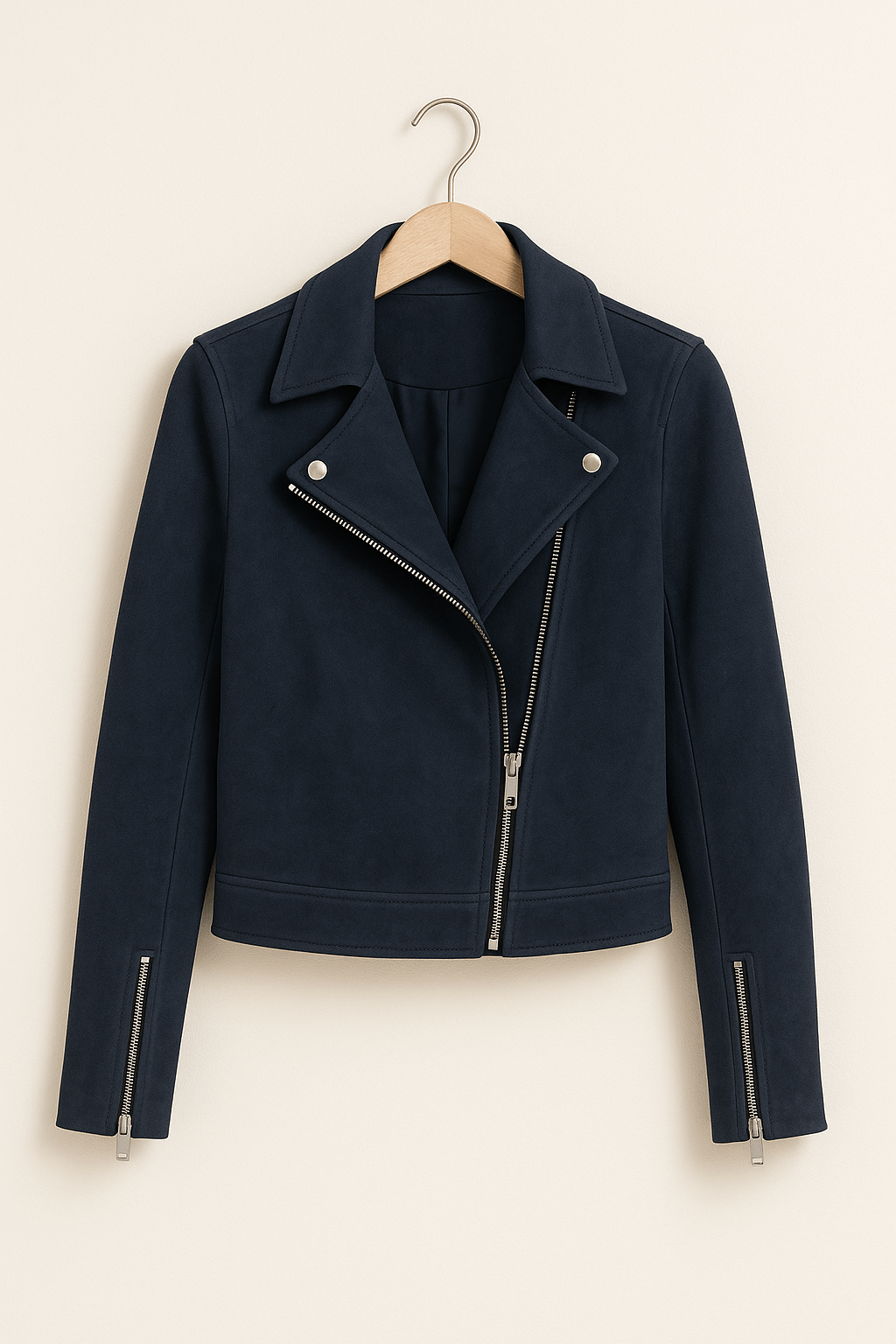 Vintage Bikerjacke aus Wildlederimitat – Stylische Übergangsjacke mit Reißverschlussdetails