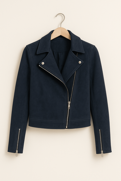 Vintage Bikerjacke aus Wildlederimitat – Stylische Übergangsjacke mit Reißverschlussdetails
