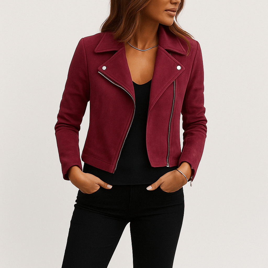 Vintage Bikerjacke aus Wildlederimitat – Stylische Übergangsjacke mit Reißverschlussdetails