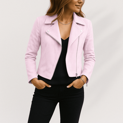 Vintage Bikerjacke aus Wildlederimitat – Stylische Übergangsjacke mit Reißverschlussdetails