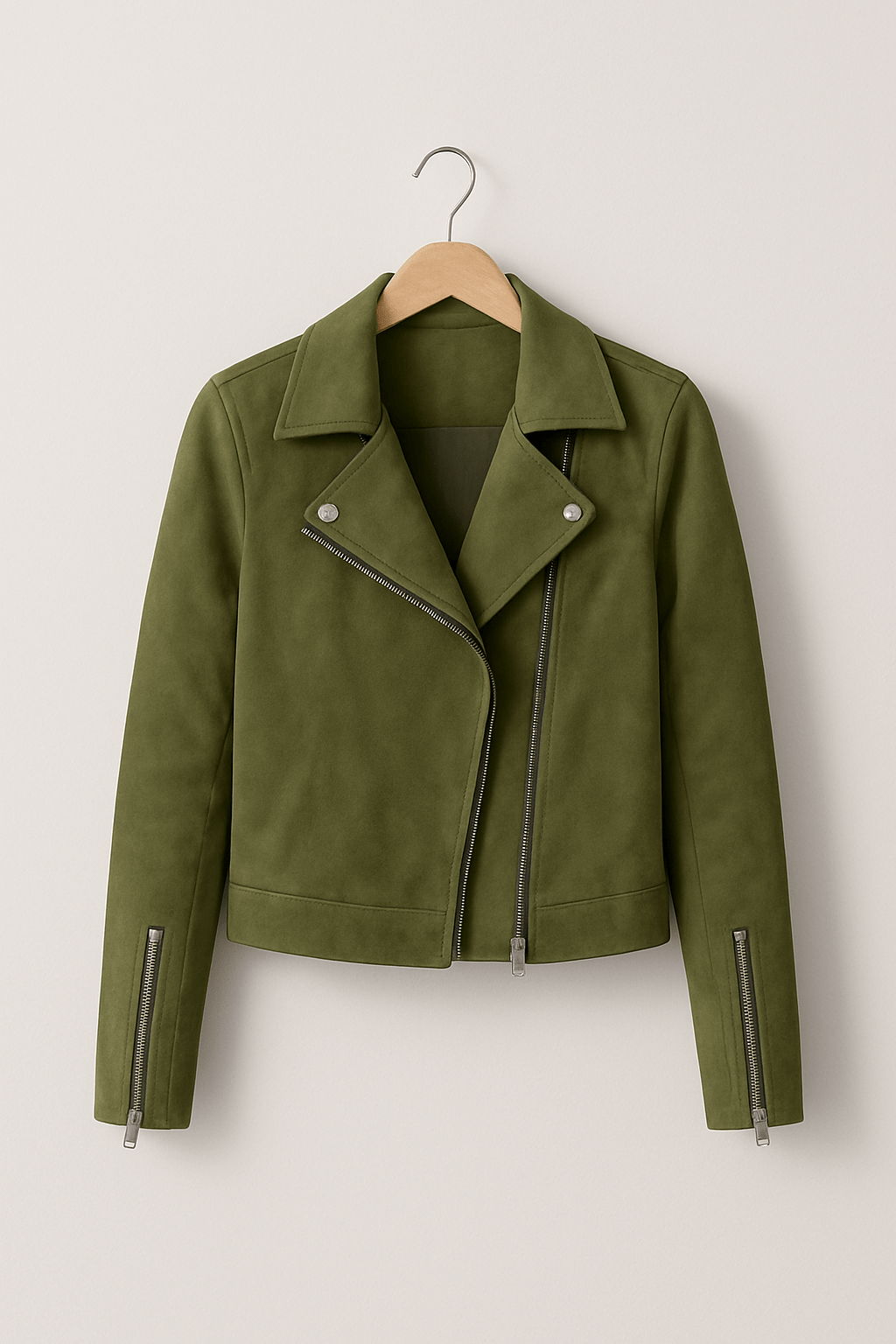 Vintage Bikerjacke aus Wildlederimitat – Stylische Übergangsjacke mit Reißverschlussdetails