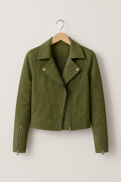 Vintage Bikerjacke aus Wildlederimitat – Stylische Übergangsjacke mit Reißverschlussdetails