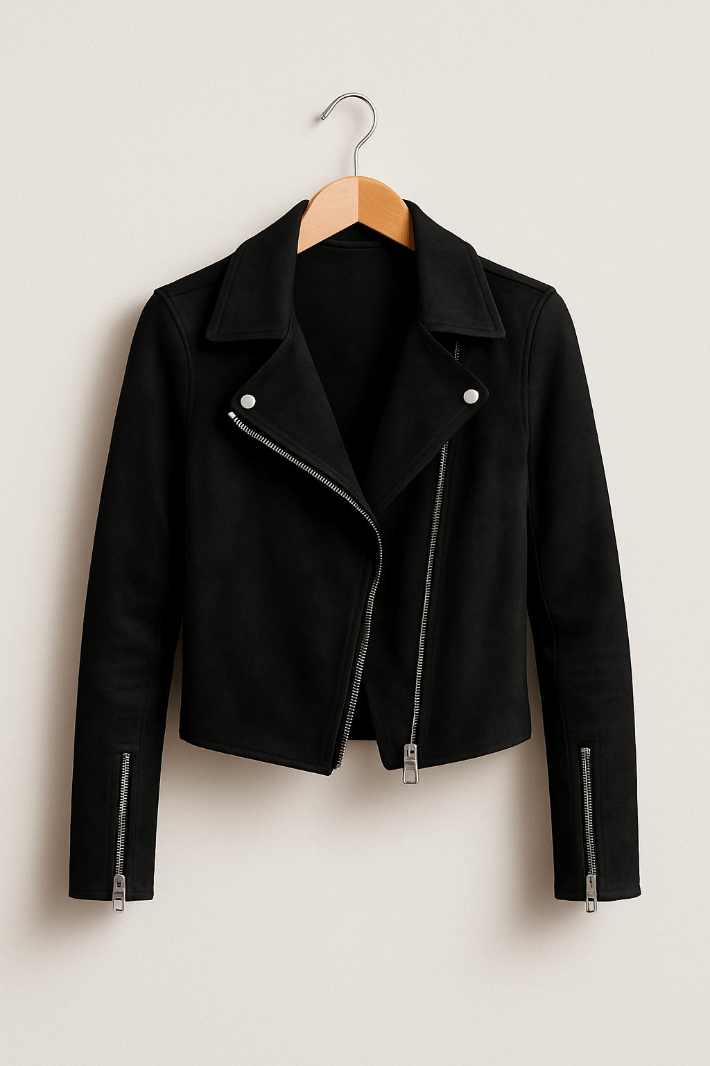 Vintage Bikerjacke aus Wildlederimitat – Stylische Übergangsjacke mit Reißverschlussdetails
