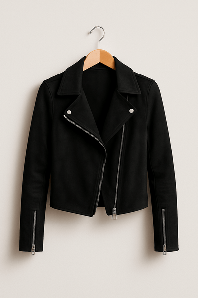 Vintage Bikerjacke aus Wildlederimitat – Stylische Übergangsjacke mit Reißverschlussdetails