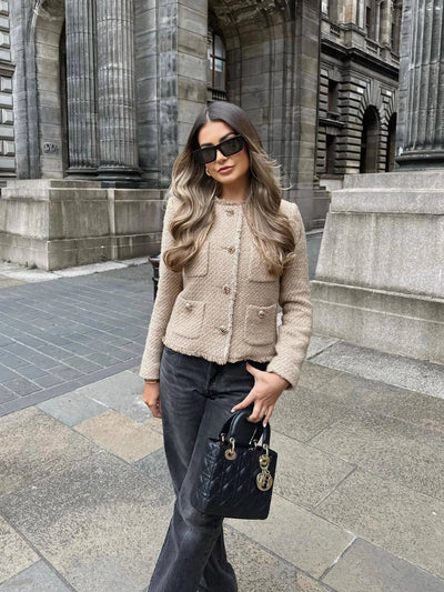 Damen Tweed Blazer mit Knöpfen – Eleganter Kurzblazer im klassischen Design