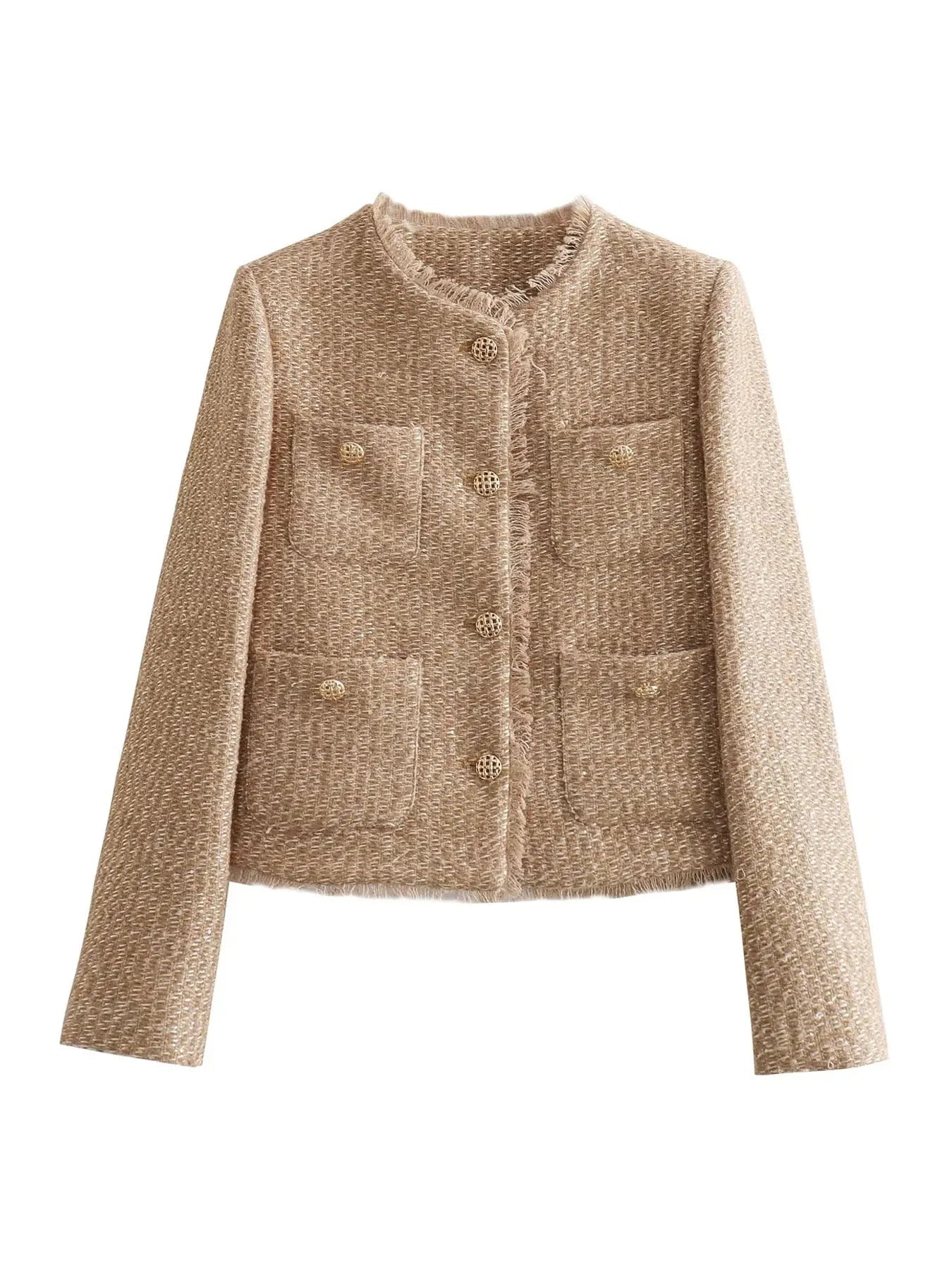Damen Tweed Blazer mit Knöpfen – Eleganter Kurzblazer im klassischen Design