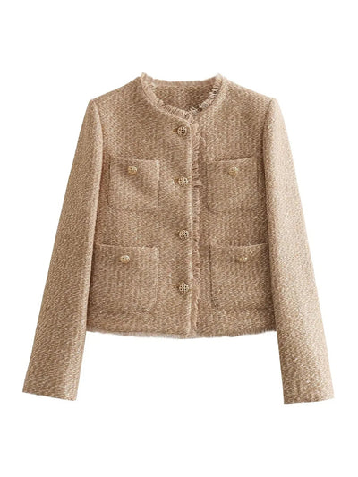 Damen Tweed Blazer mit Knöpfen – Eleganter Kurzblazer im klassischen Design