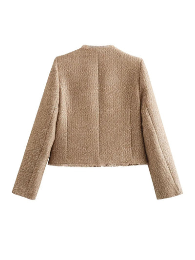 Damen Tweed Blazer mit Knöpfen – Eleganter Kurzblazer im klassischen Design