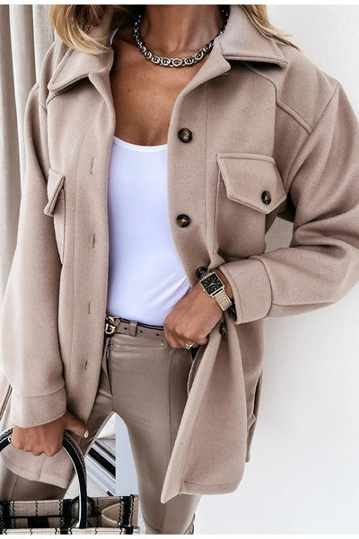 Elegante Hemdjacke mit Knopfleiste und Taschen – Modische Übergangsjacke für jeden Anlass