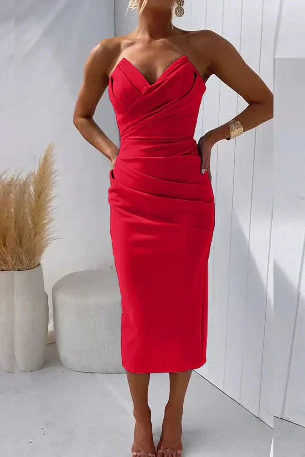 Yokie - Modern Falteneng Kleid, Elegantes Midi