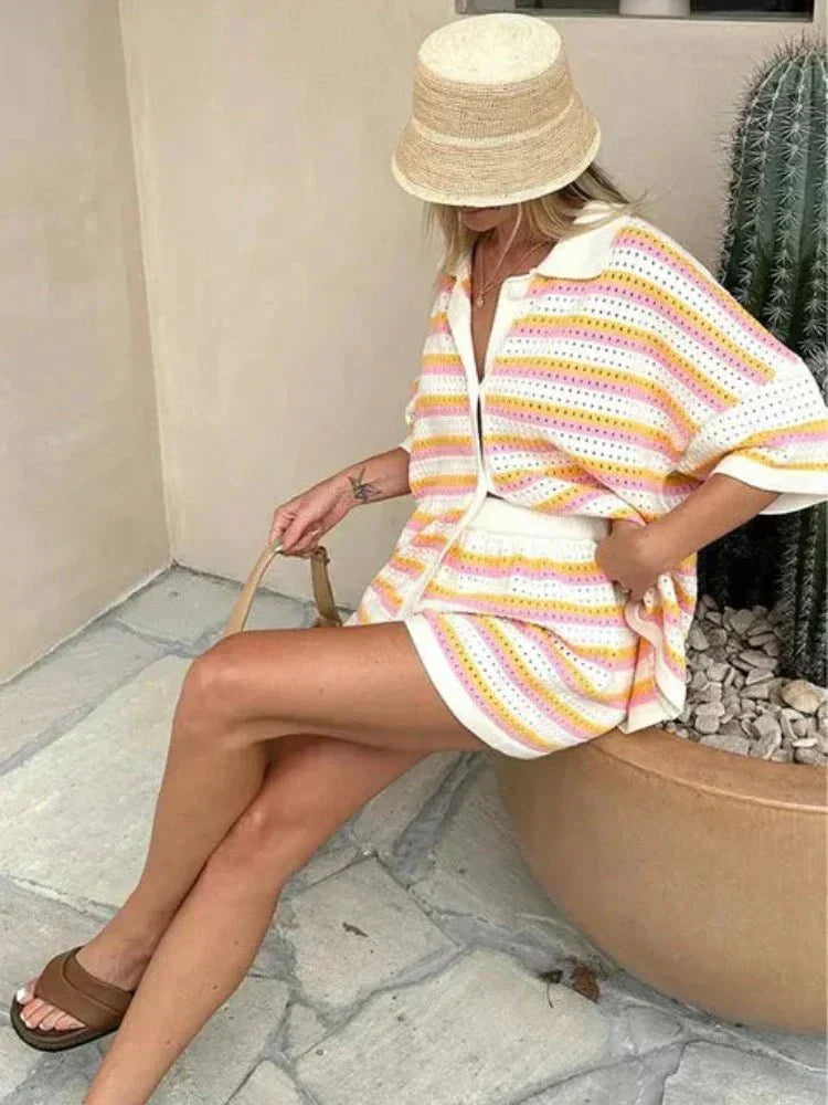 Azarreth - Elegantes Gestreiftes Hemd & Shorts