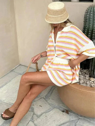 Azarreth - Elegantes Gestreiftes Hemd & Shorts