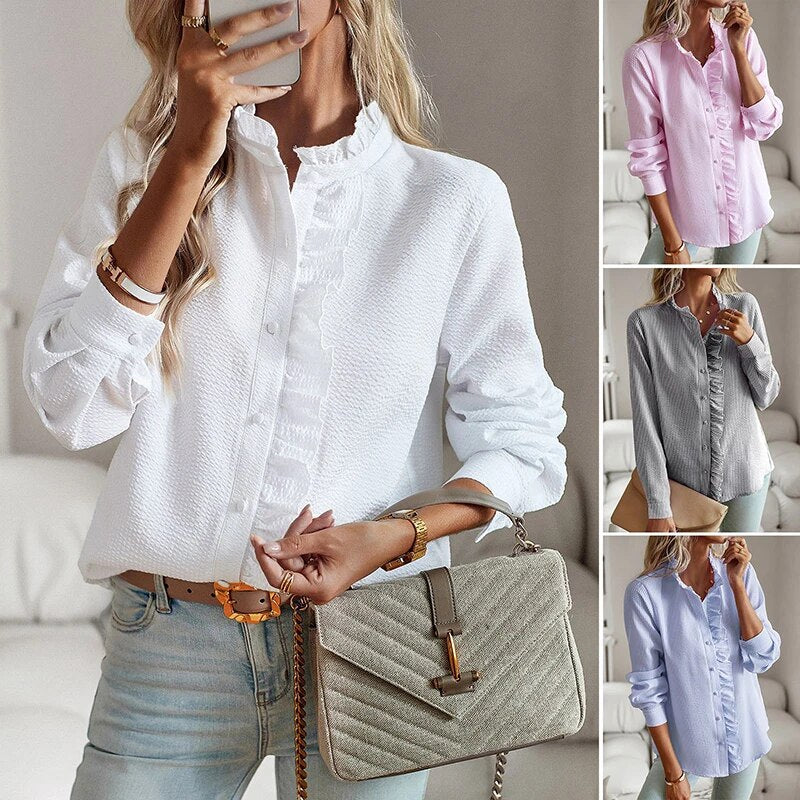 Selene - Fließende Bluse mit Rüschen und langen Ärmeln