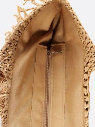 Sola | Große Strohtasche mit Fransen & Reißverschluss – Schulter-Tote Bag