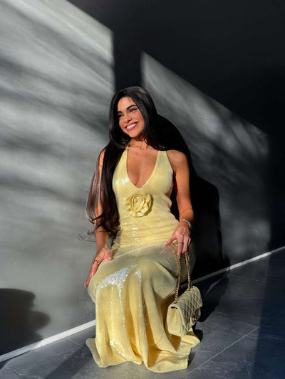 Elvia | Pailletten-Maxikleid Mit V-Ausschnitt