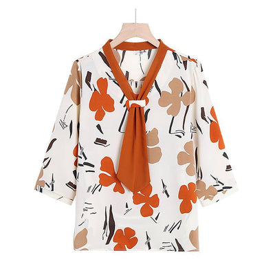 Bluse mit Schleifendetail | Dreiviertelarm | Grafischer Print