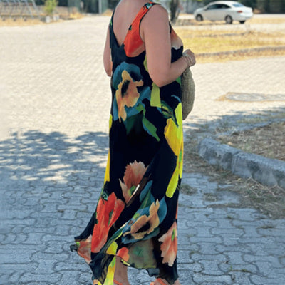 Maxikleid mit Blumenprint | Ärmellos | Luftiger Fall