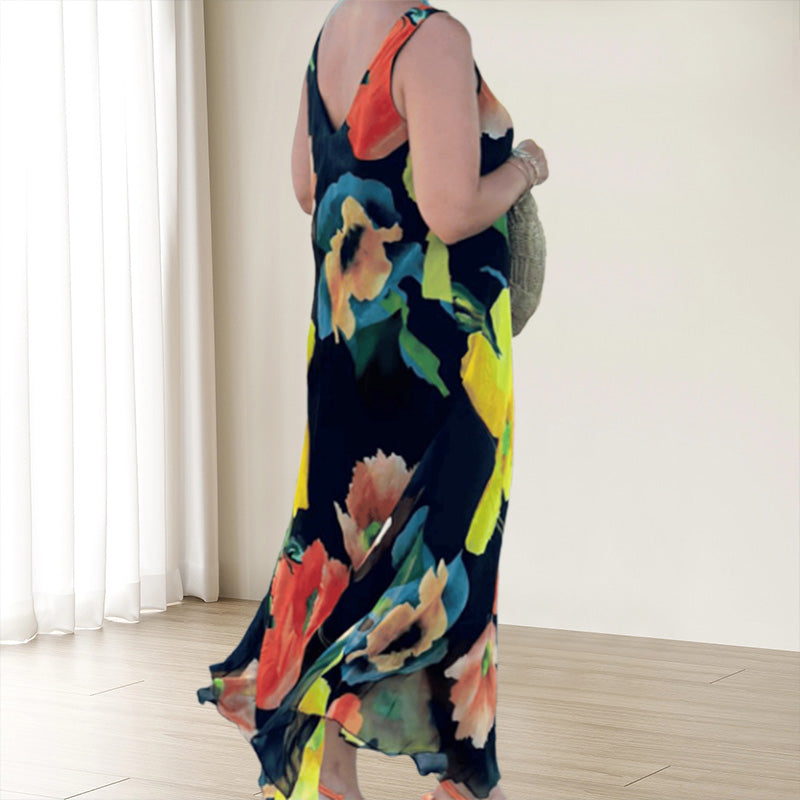 Maxikleid mit Blumenprint | Ärmellos | Luftiger Fall