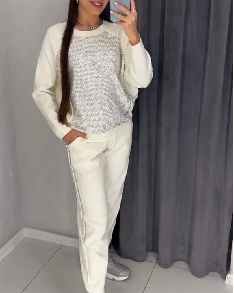 Set 2 Teile Strass Sweatshirt und Casual Hose für Damen