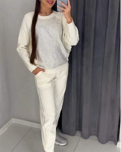 Set 2 Teile Strass Sweatshirt und Casual Hose für Damen