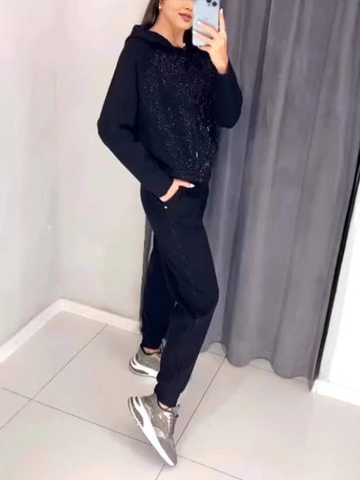 Set 2 Teile Strass Sweatshirt und Casual Hose für Damen