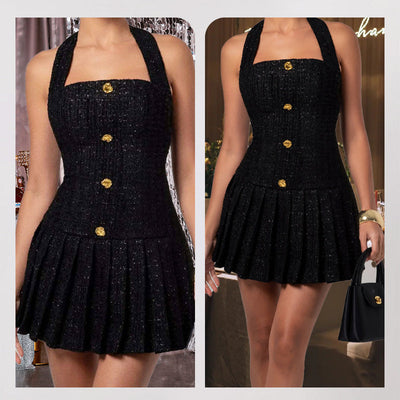 Tweedessa™ – Damen Elegantes Tweed-Halterkleid