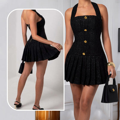 Tweedessa™ – Damen Elegantes Tweed-Halterkleid