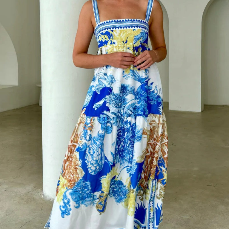 Maxikleid mit Spaghettiträgern | Blumenmuster | Luftige Weite