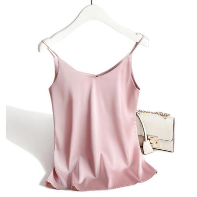 Damen Satin Top mit Spaghettiträgern und V-Ausschnitt